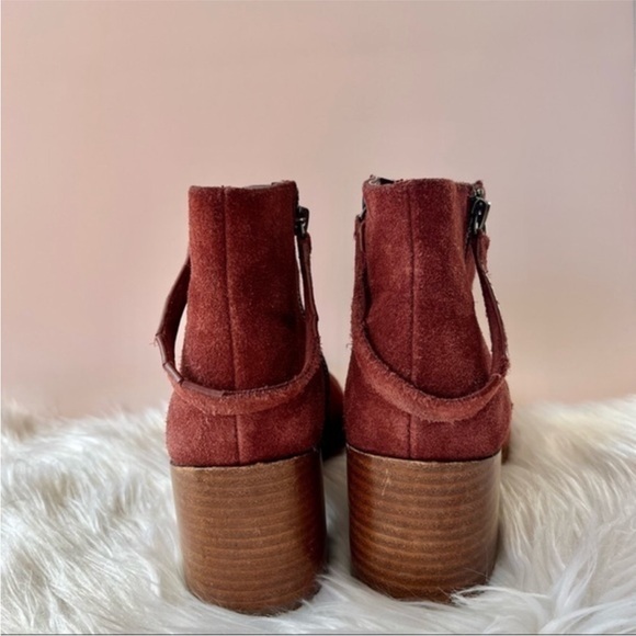 Sole Society Everleigh Burgundy Suede Leather Double Zip Casual Ankle Booties - Picture 4 of 8